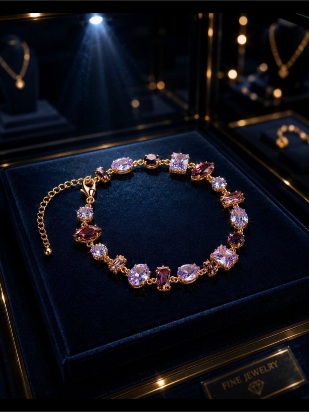 Gold Bracelet with Purple and Lavender Gemstones